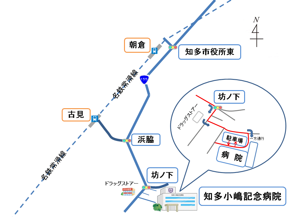 知多小嶋記念病院 駐車場地図